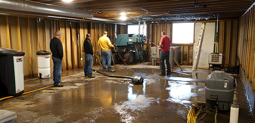 Cleaning Sewage From Basement Floor in Sargent